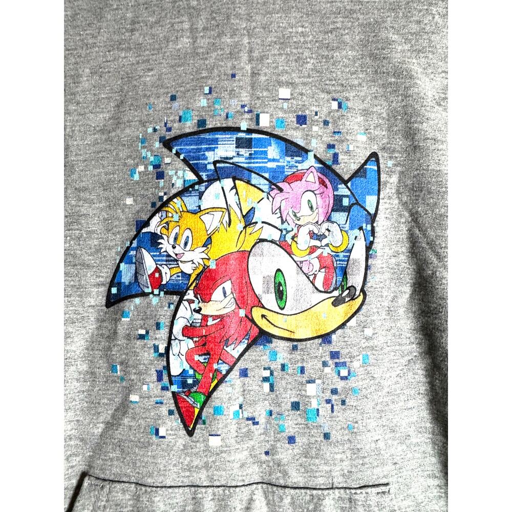SEGA SONIC the HEDGEHOG Graphic NEW Gray LS Hoodie Kangaroo Size M?